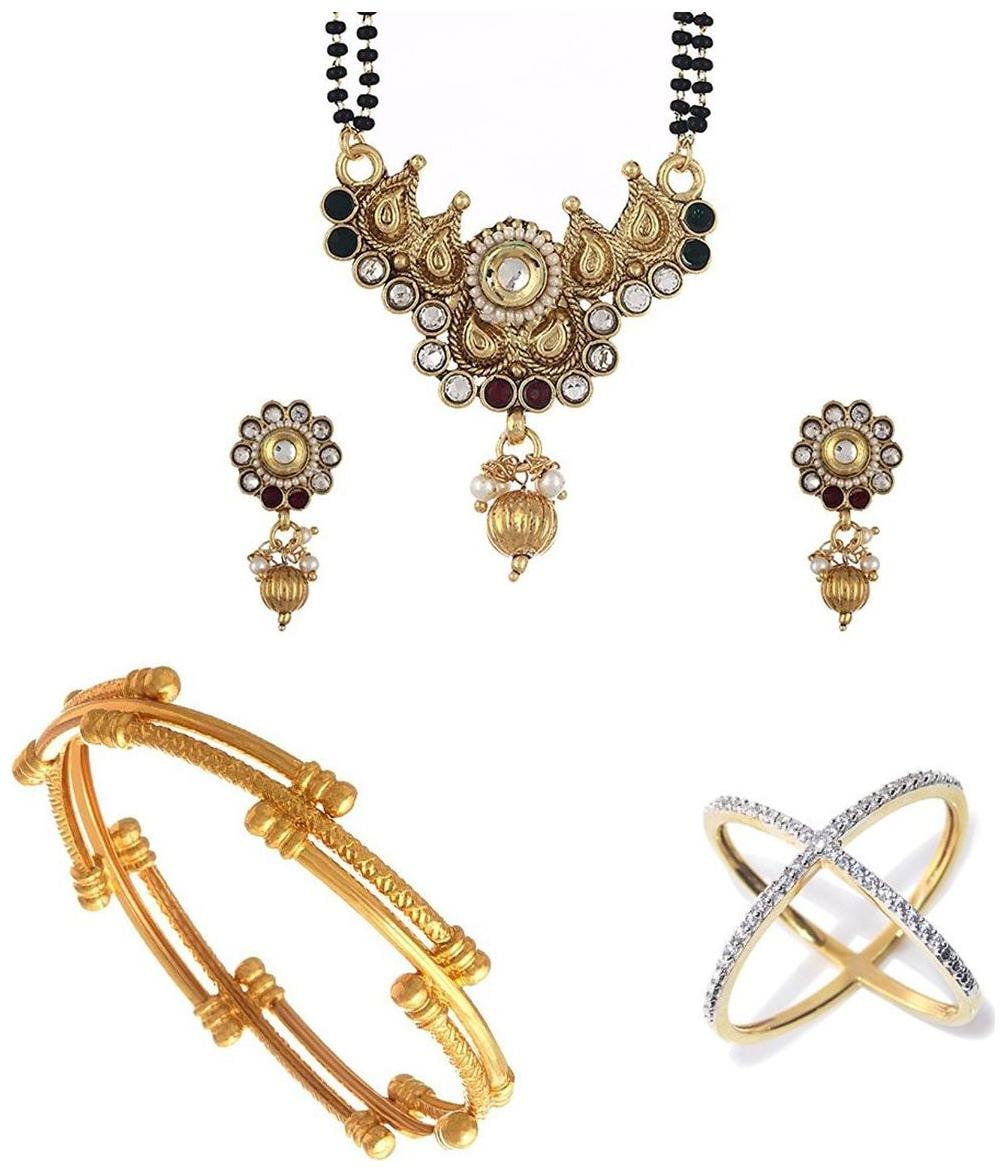 

Bhagya Lakshmi Traditional Bangle With Mangalsutra And Adjustable Ring Combo For Women