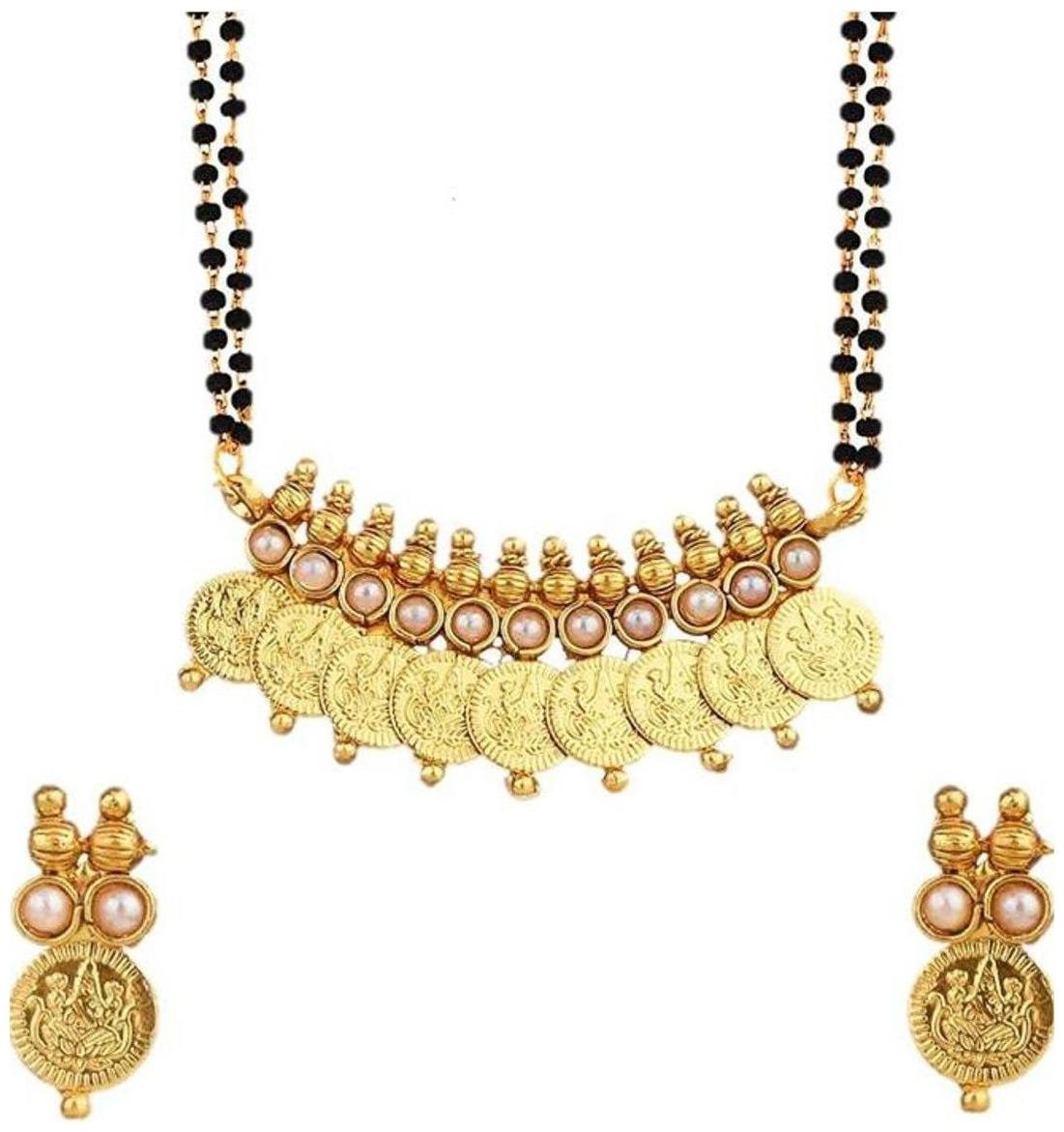 

Bhagya Lakshmi White Stone Temple Coin Ginni Mangalsutra For Women
