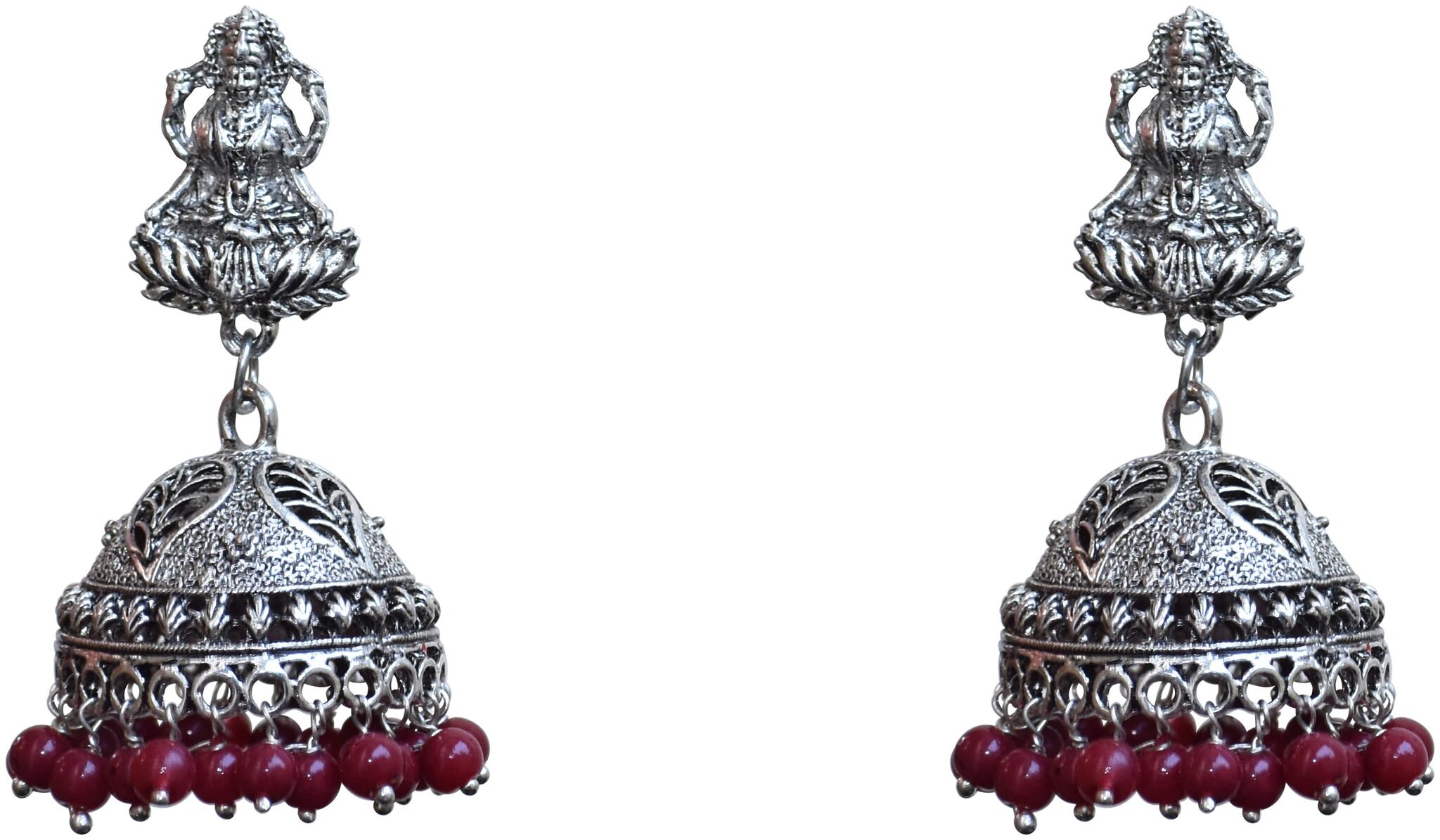

Bijasan Kalka Oxidized Silver Maha Laxmi Stud Jhumki Earrings Set