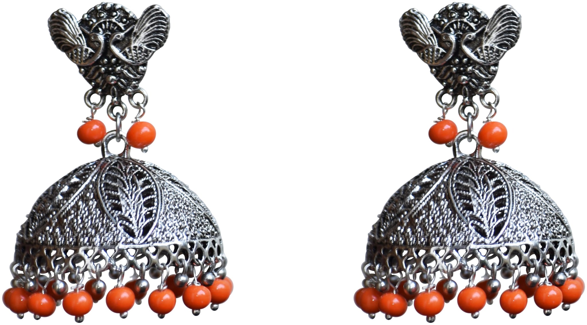 

Bijasan Kalka Oxidized Silver Peacock Stud Jhumki Earrings Set