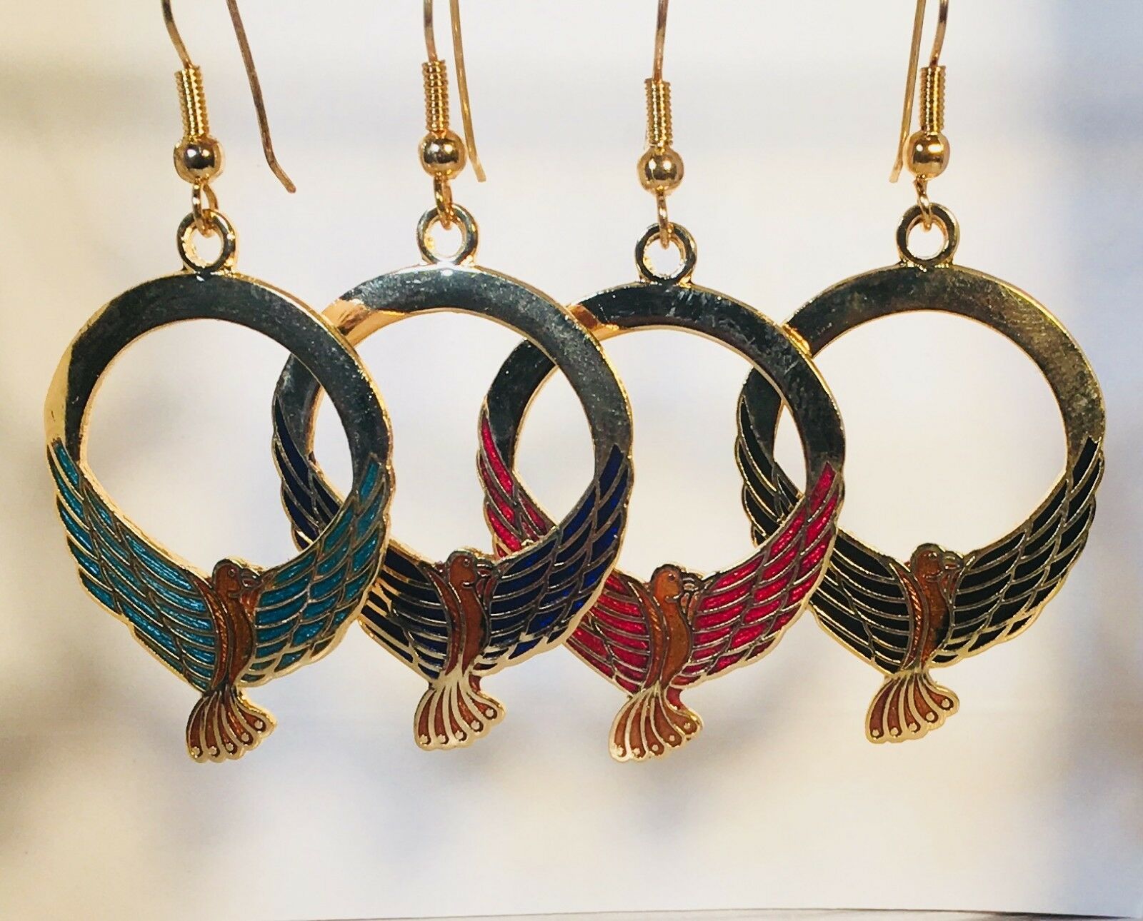 

BIRD Dangle EARRINGS Stefano Vintage new Cloisonne Factory Prices Gold Plate