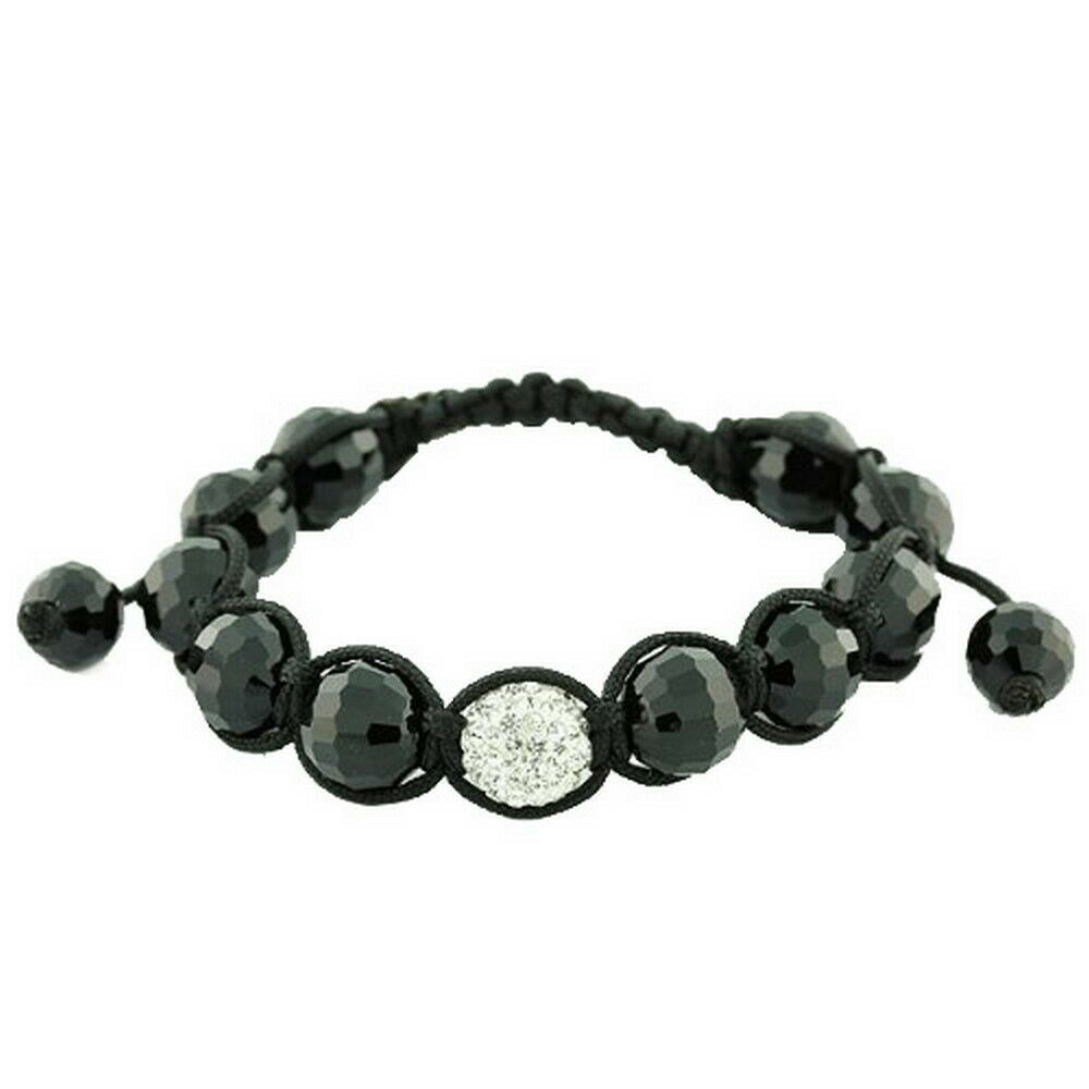 

Black and White Beaded Crystal Ball Unisex Adjustable Macrame Bracelet