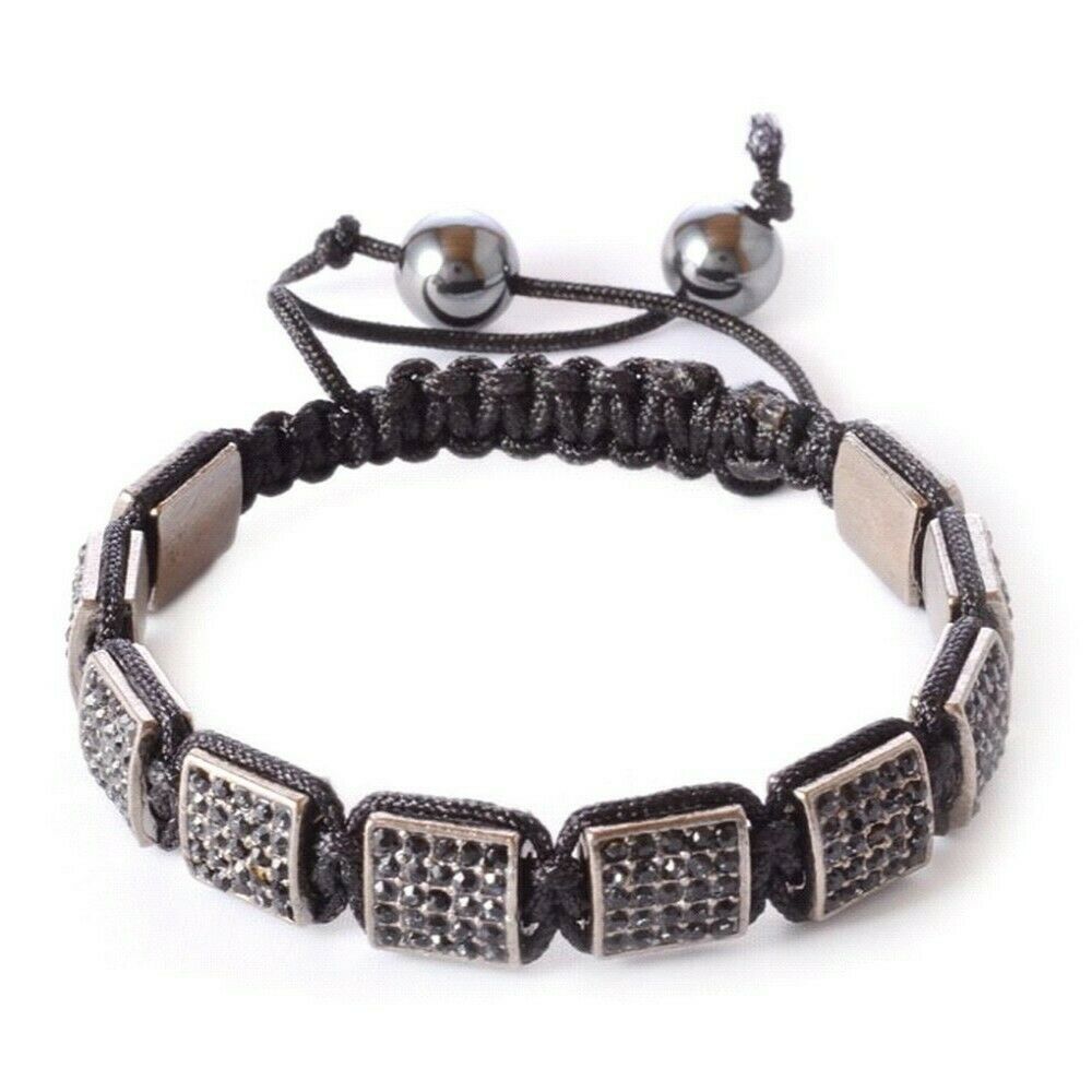 

Black Crystals Black Macrame Beaded Square Bracelet