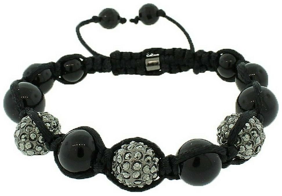 

Black Crystal Ball Beaded Macrame Adjustable Unisex Bracelet
