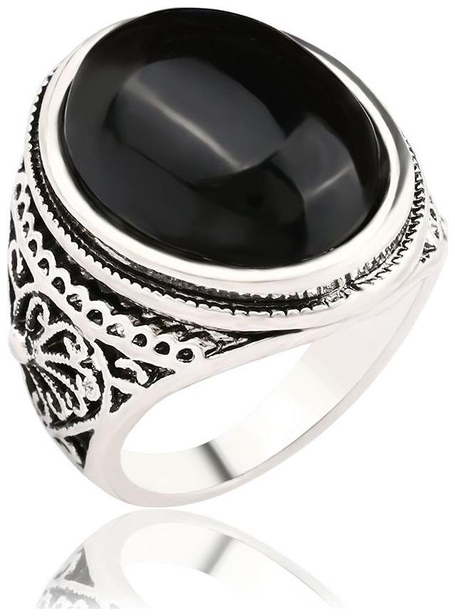 

Black Stone Oval Silver Ring