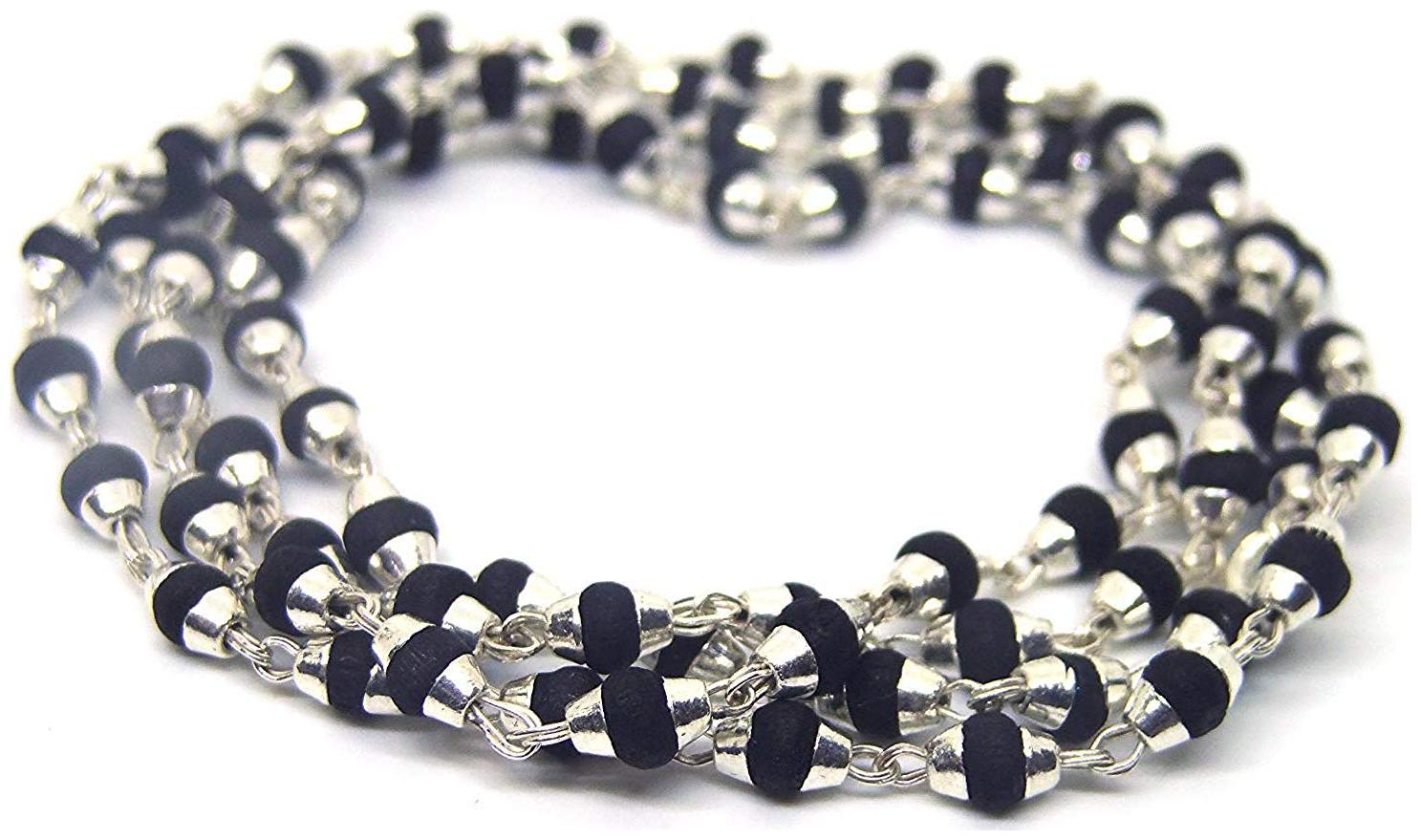 

black Tulsi Beads Mala in Silver Cap