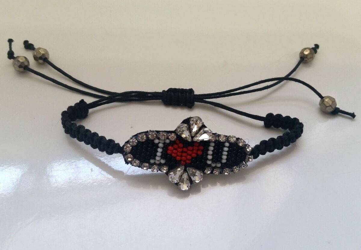 

BLACK wax cord beaded Wicker Adjustable Bracelet i love you N15-7 22