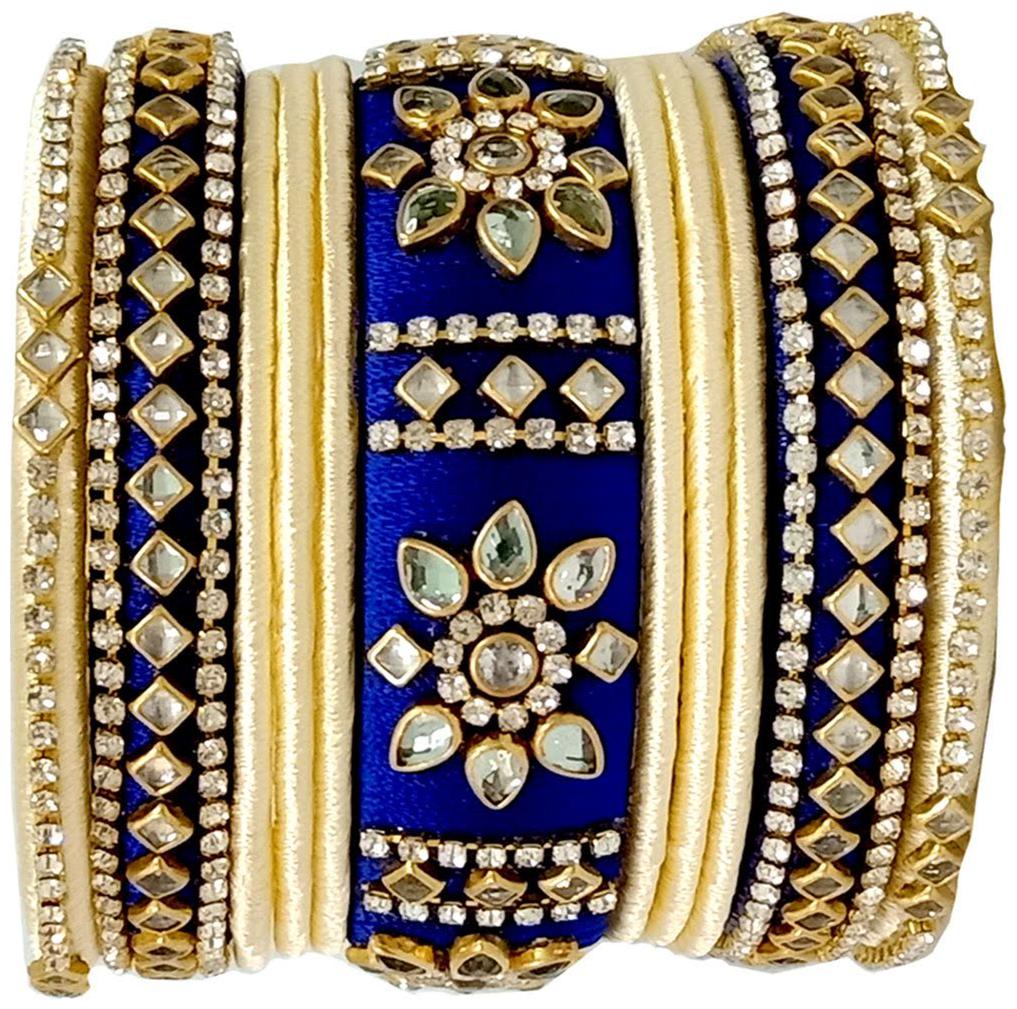 

Blue jays hub silk thread bangles Navy blue and Off white set of 11