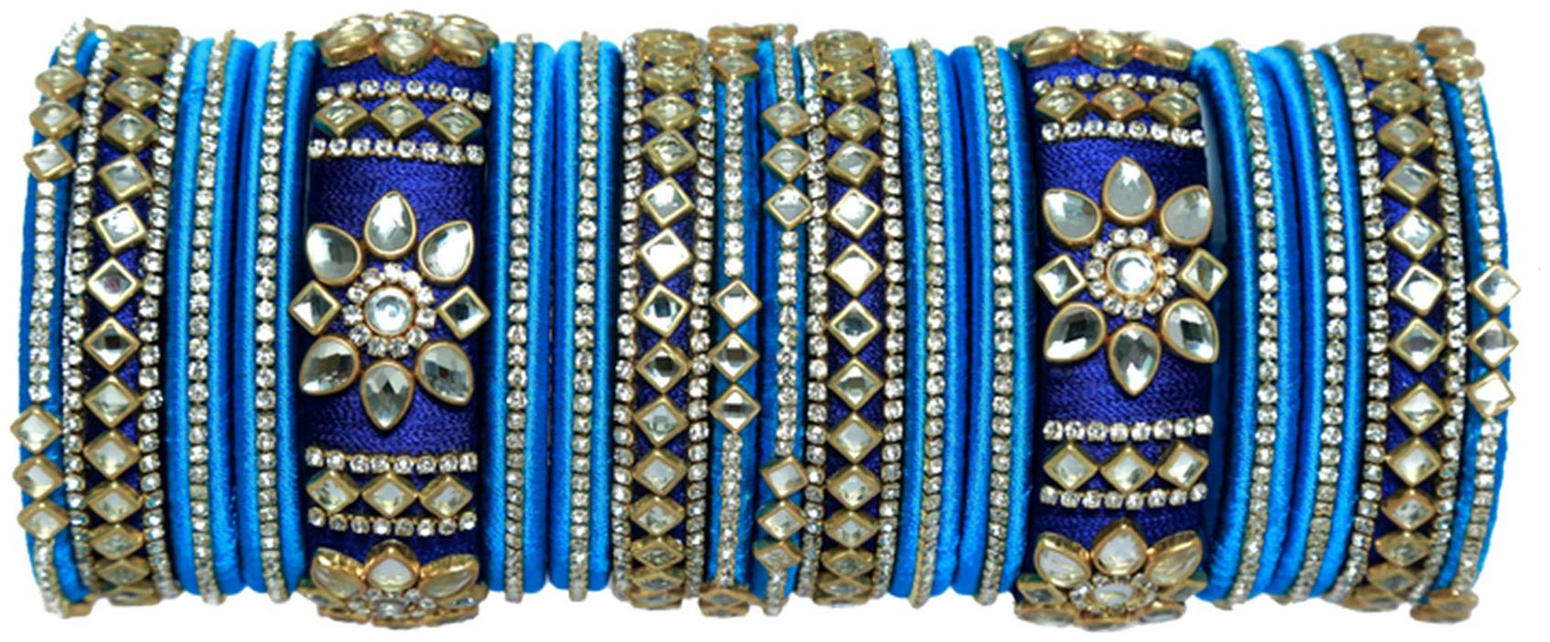 

Blue jays hub silk thread bangles blue and navy blue color set of 18