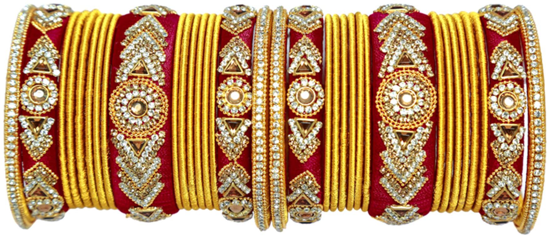 

Blue jays hub silk thread bangles red and gold color set of 34