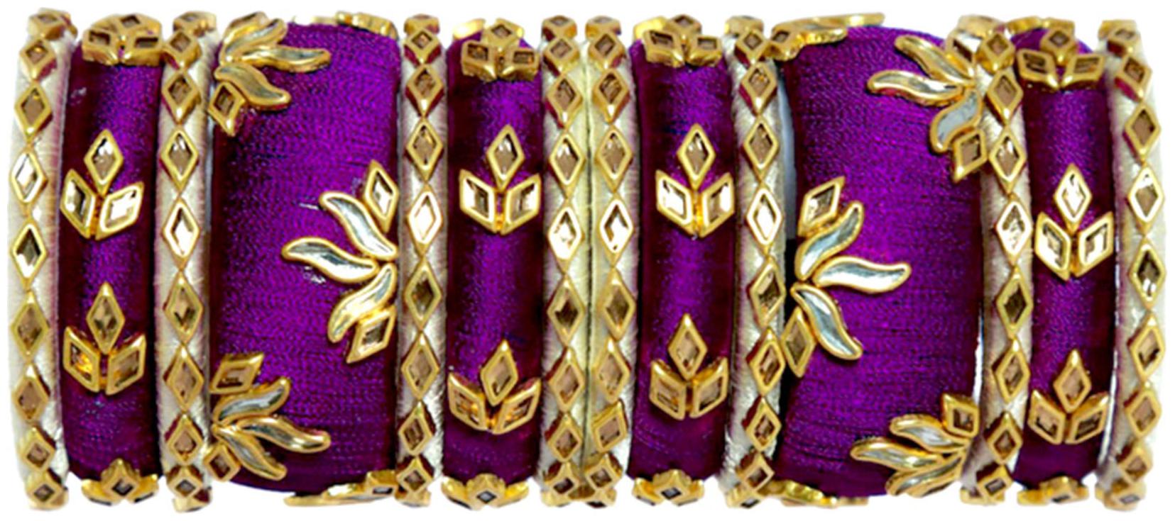 

Blue jays hub silk thread bangles gold and purple color set of 14