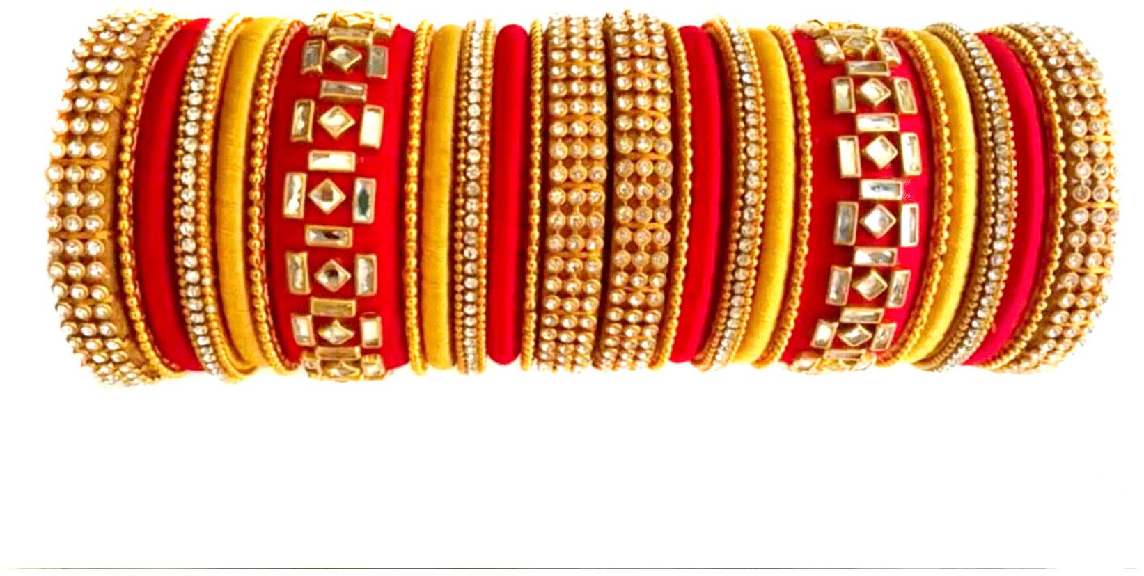 

Blue jays hub silk thread bangles red and gold color set of 24