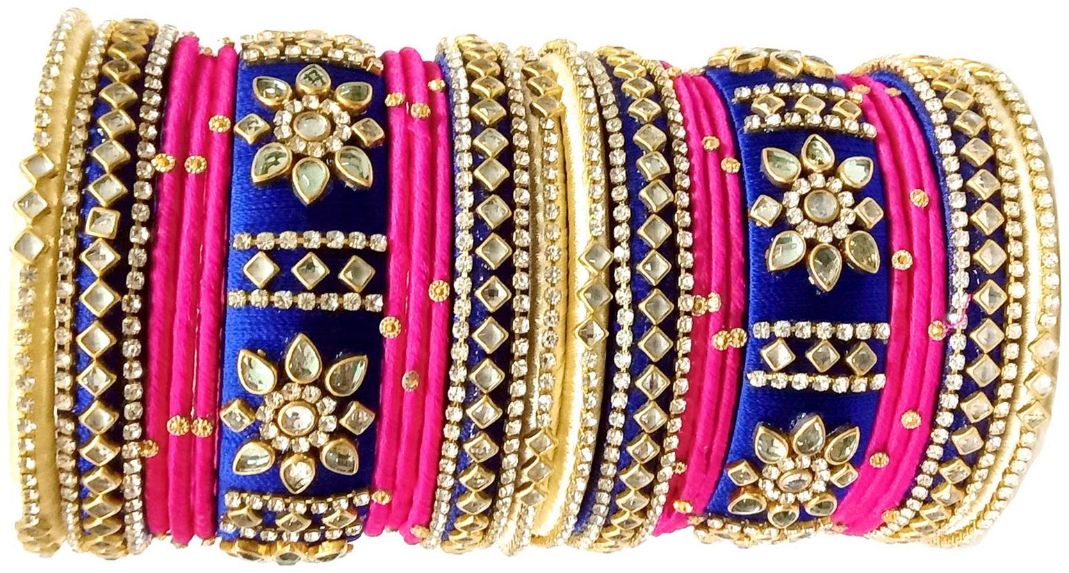 

Blue jays hub silk thread bangles Pink Navy Blue and Off white color set of 22