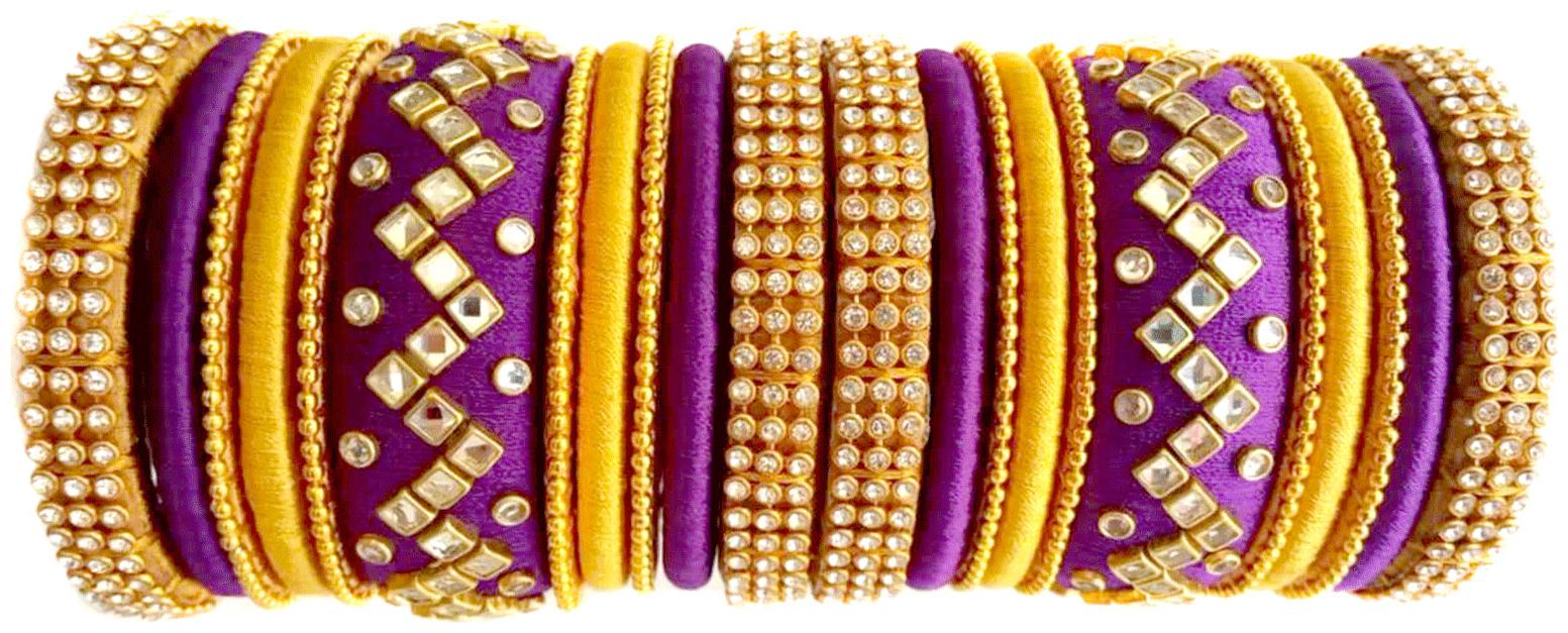 

Blue jays hub silk thread bangles gold and purple color set of 22