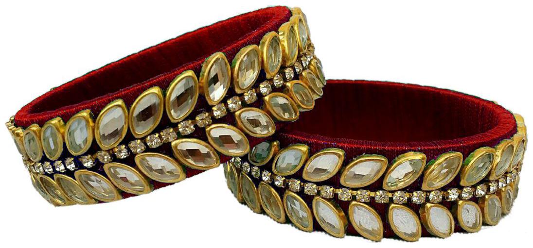 

Blue jays hub silk thread bangles maroon color set of 2