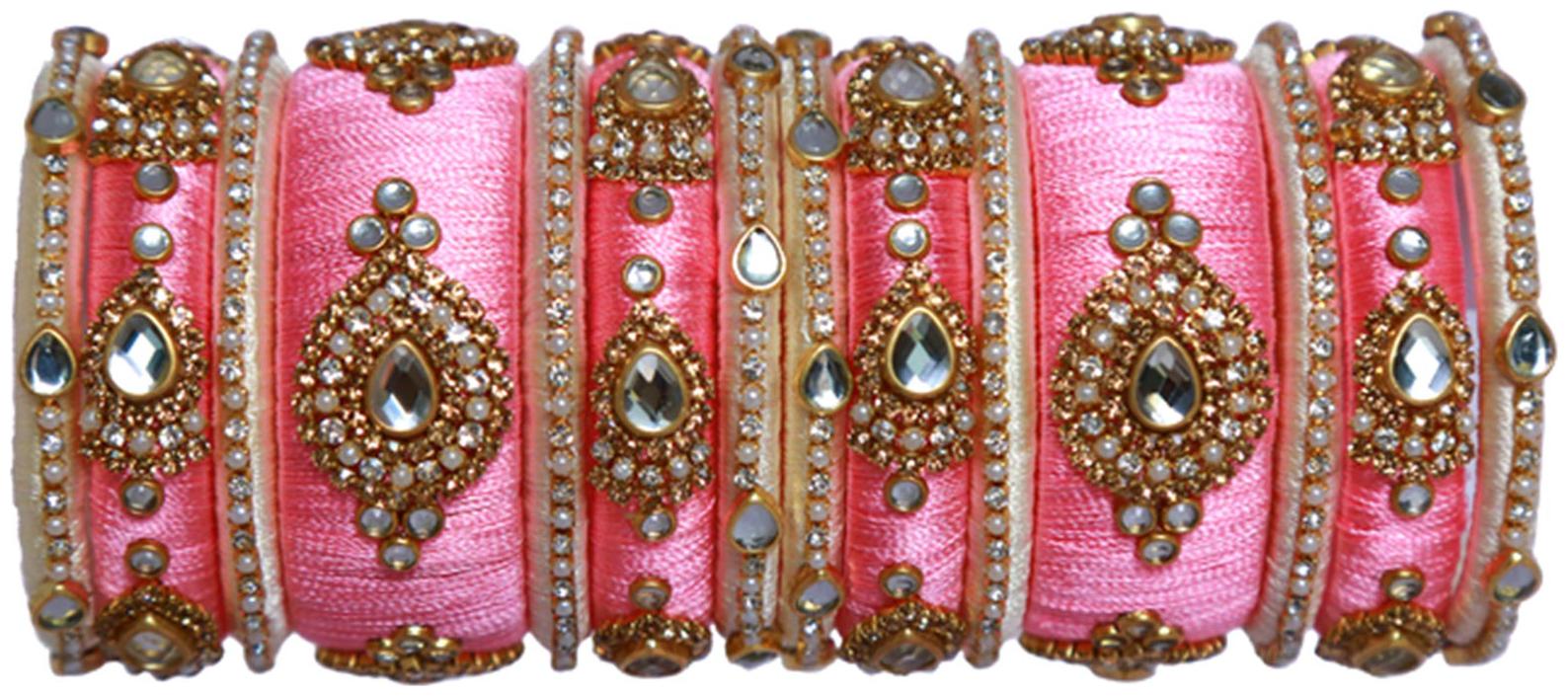 

Blue jays hub silk thread bangles baby pink color seat of 14
