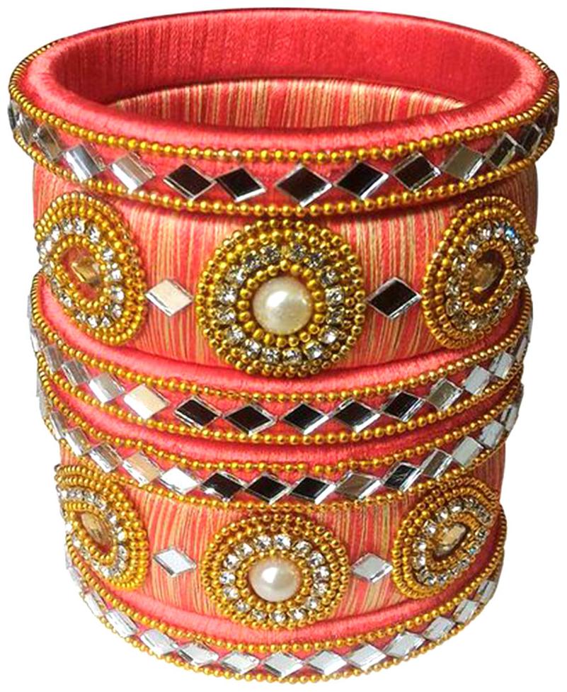 

Blue jays hub silk thread bangles orange color set of 6