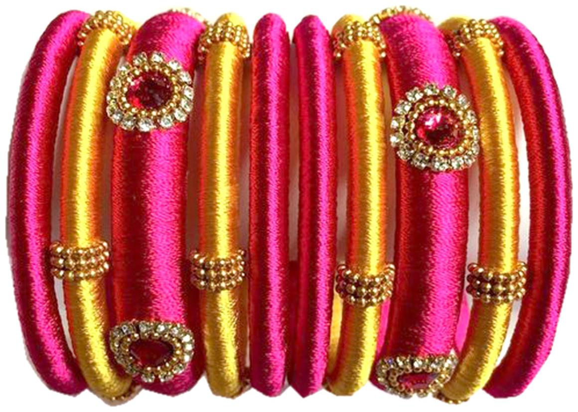

Blue jays hub silk thread bangles gold and maroon color set of 10