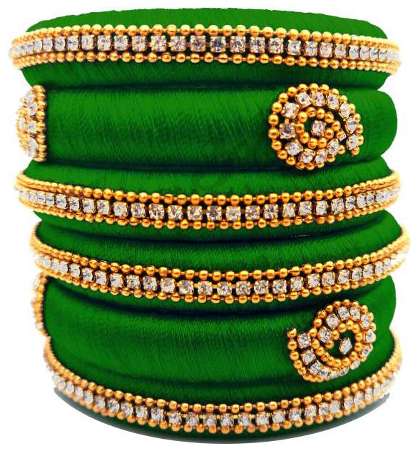 

Blue jays hub silk thread bangles dark green color set of 6