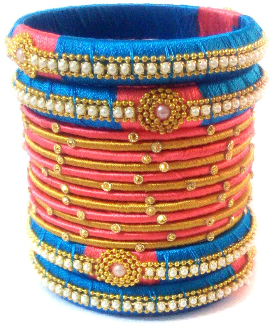 

Blue jays hub silk thread bangles set of 16