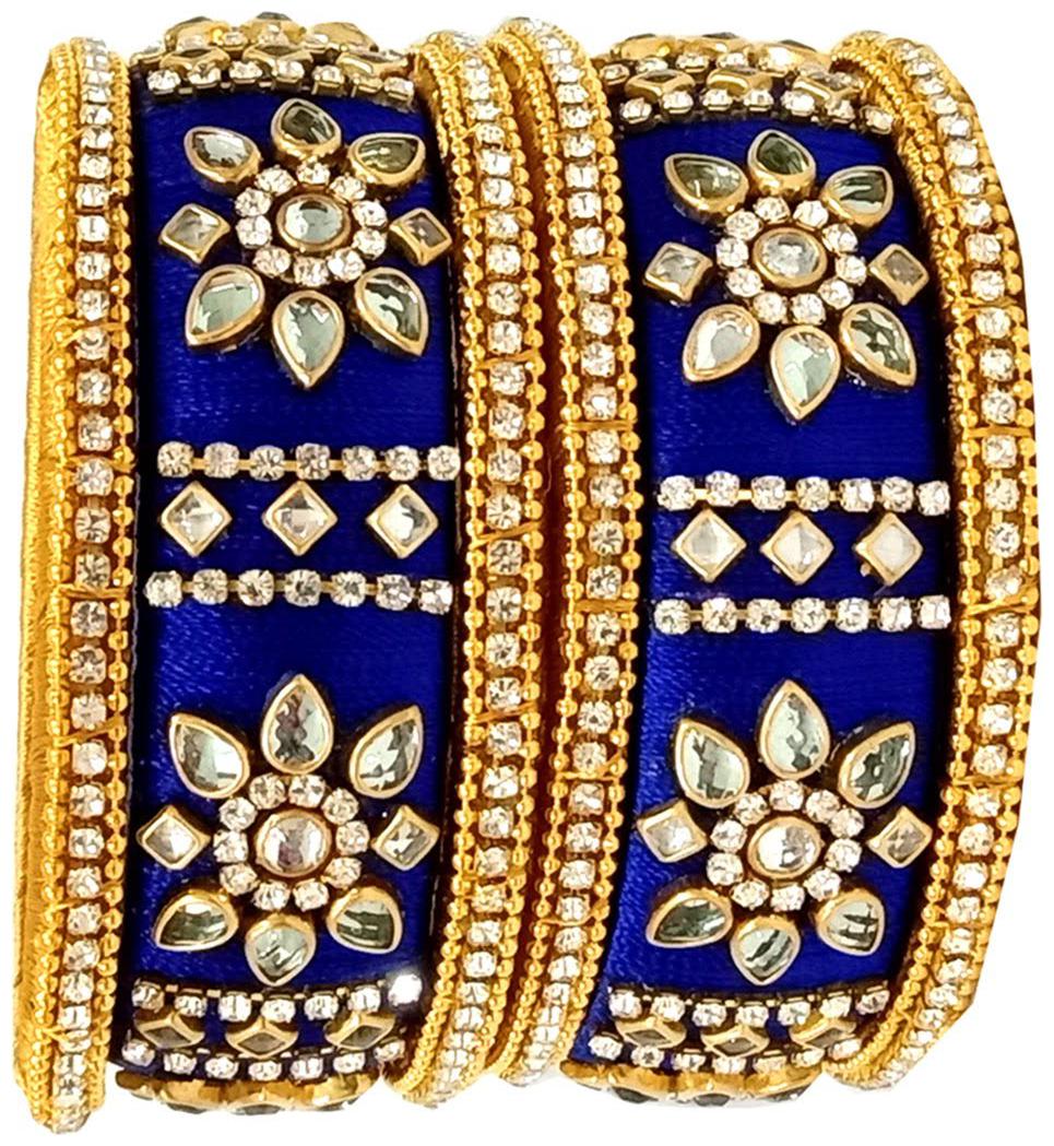 

Blue jays hub silk thread bangles Navy Blue and gold color set of 6