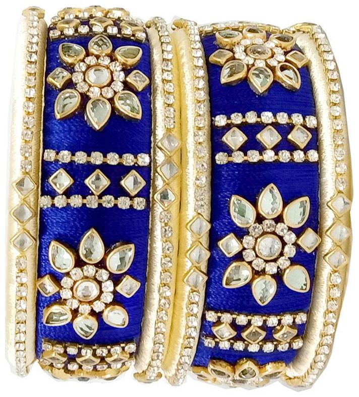 

Blue jays hub silk thread bangles navy blue and off white set of 6