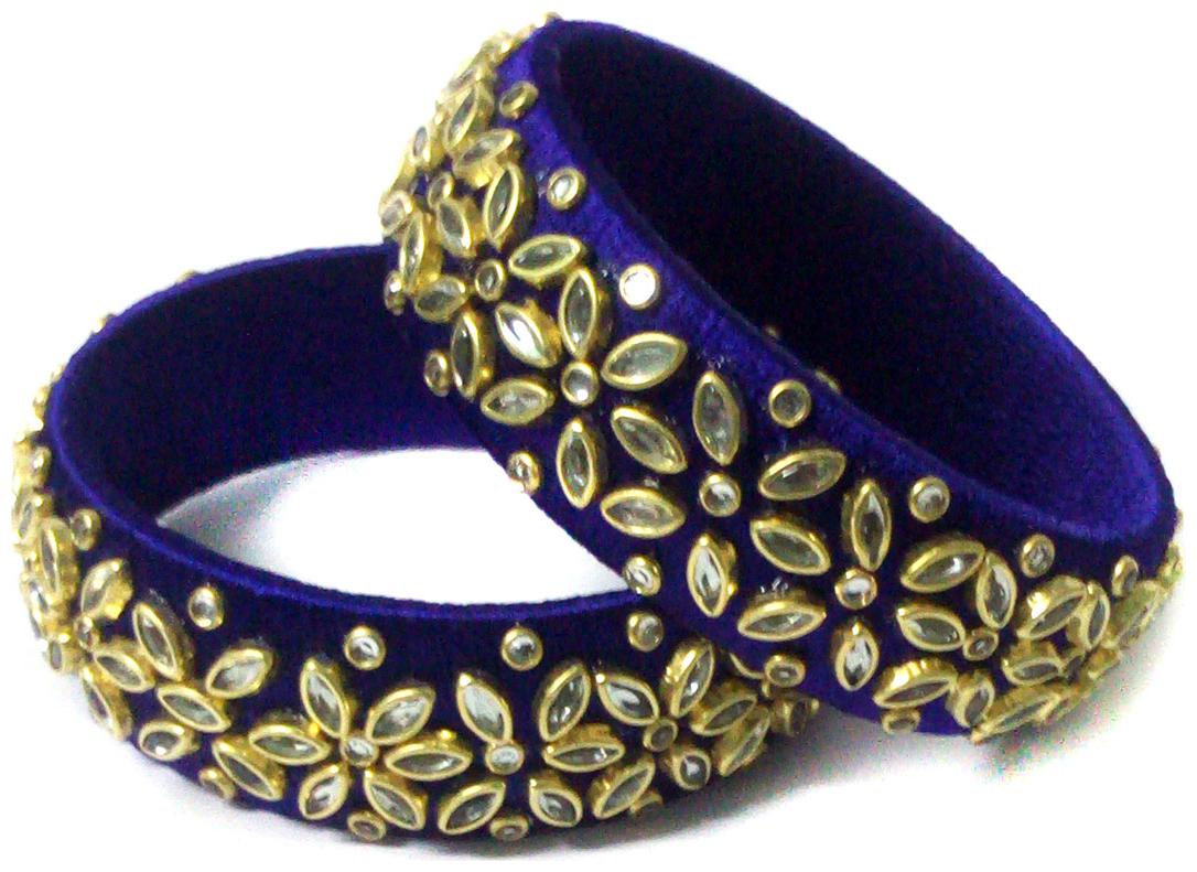 

Blue jays hub silk thread and kundan stone navy blue color set of 2