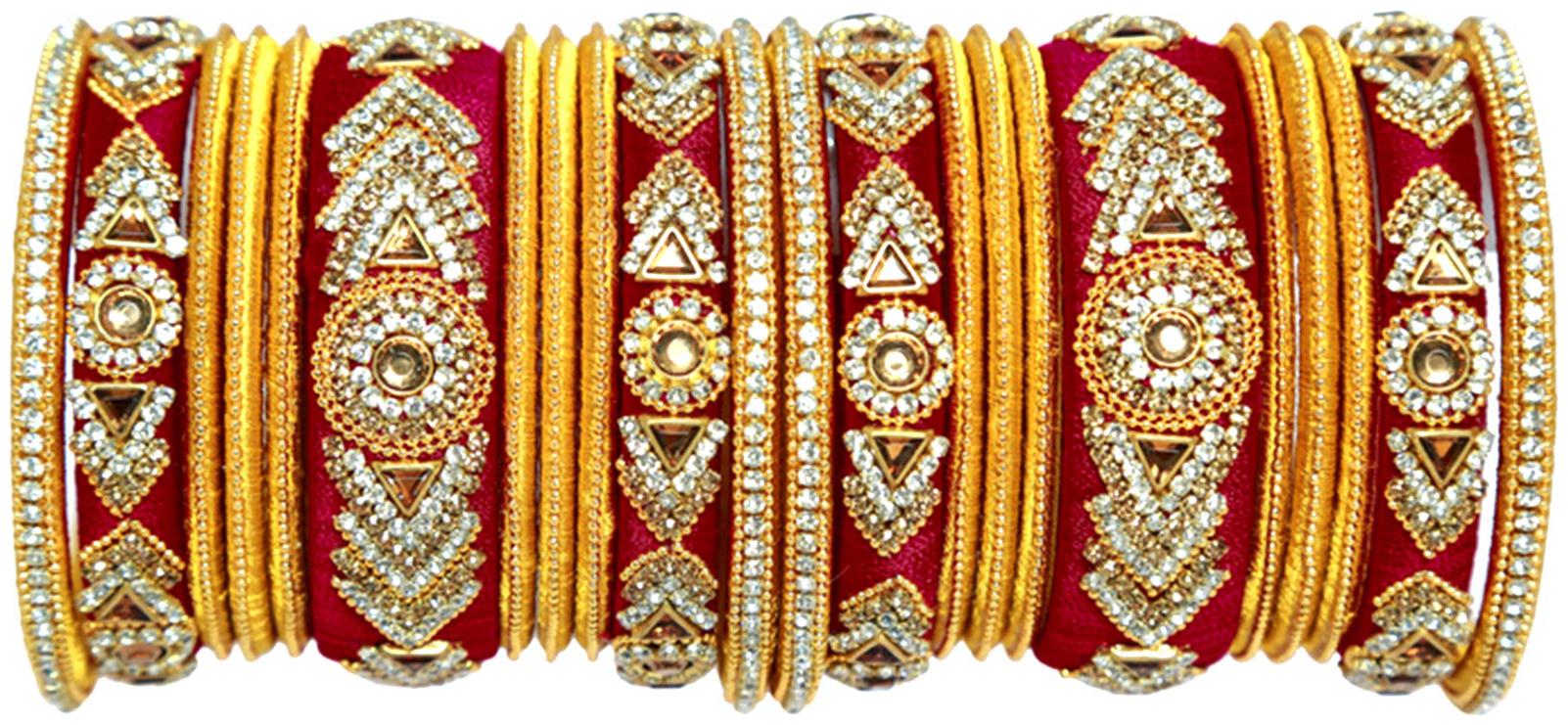 

Blue jays hub silk thread bangles gold and red color set of 22