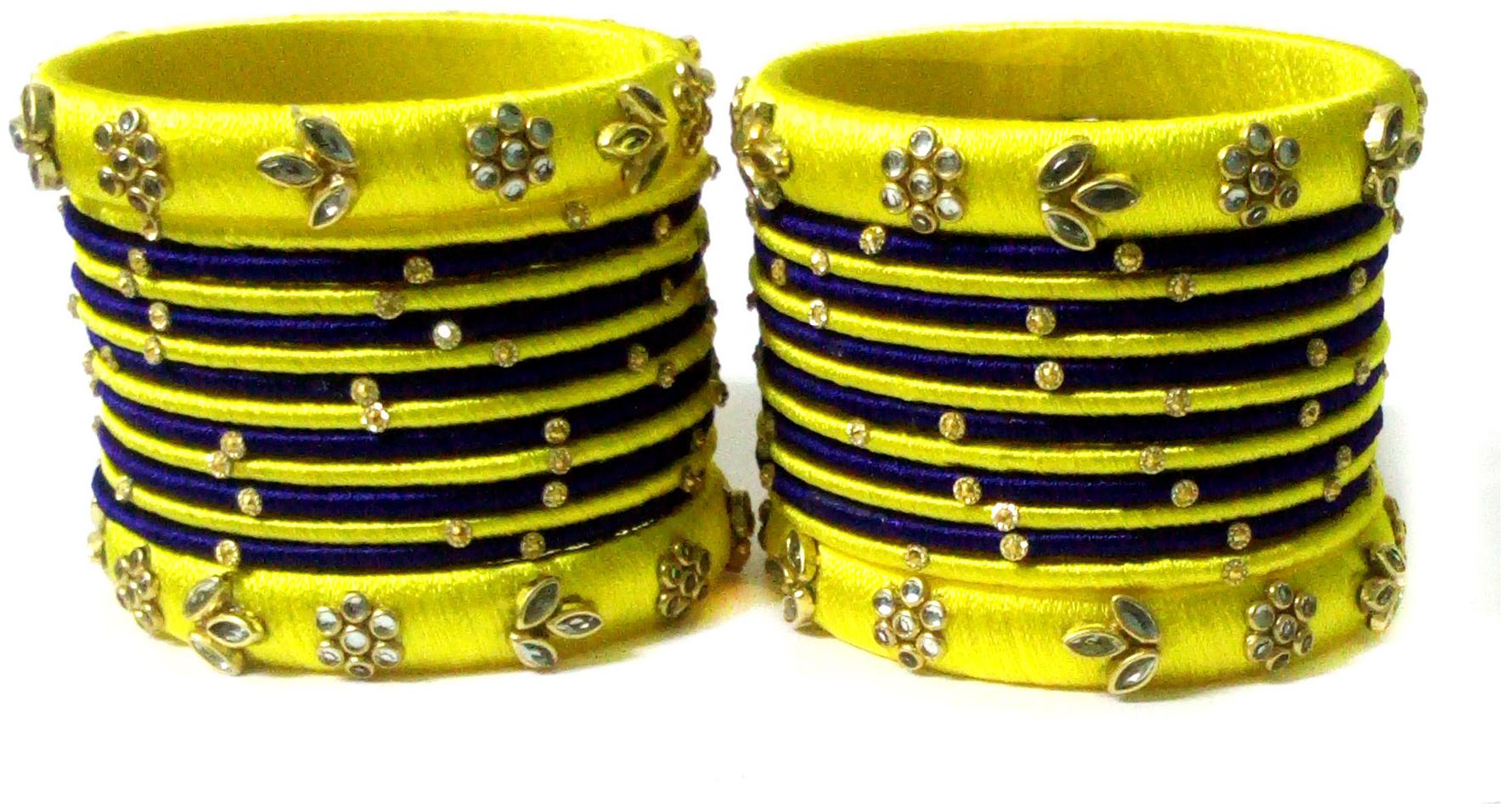 

Blue jays hub silk thread bangles yellow and navy blue color set of 28