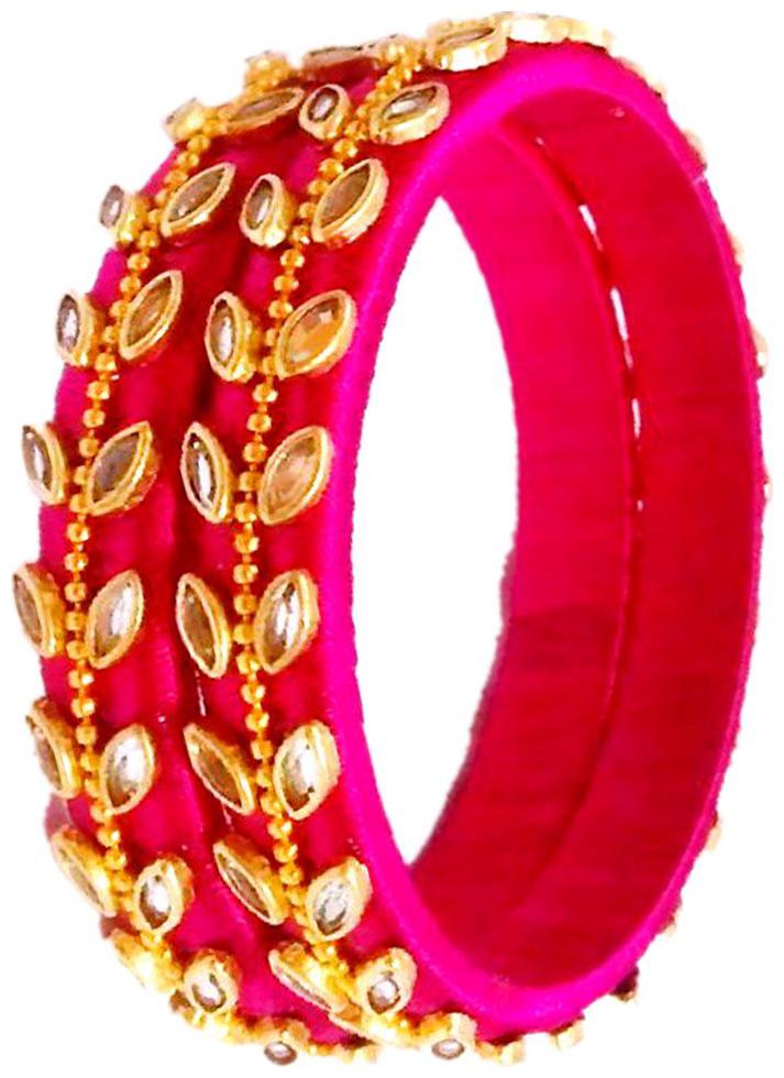 

Blue jays hub silk thread bangles pink color set of 2