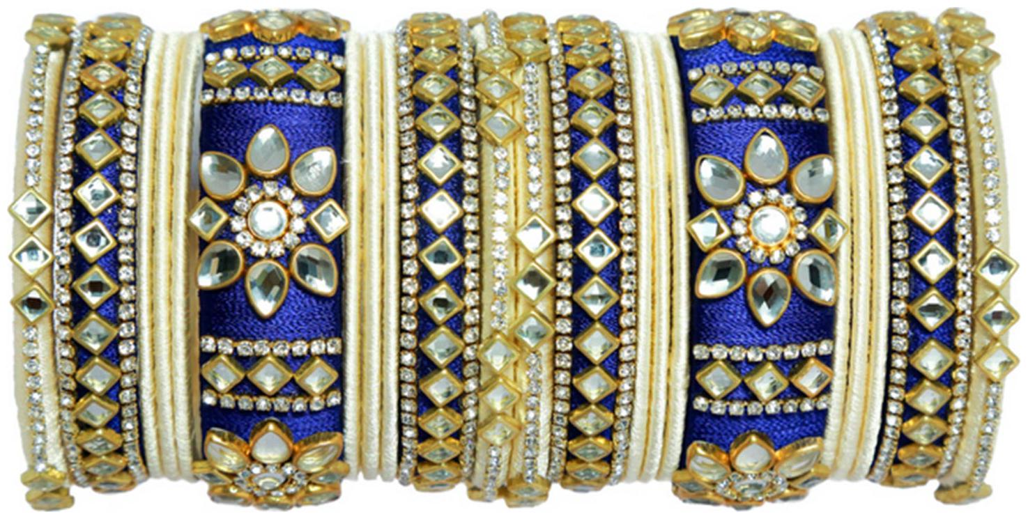 

Blue jays hub silk thread bangles tan and navy blue color set of 22