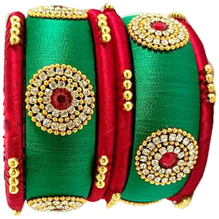 

Blue jays hub silk thread bangles red and green color set of 6