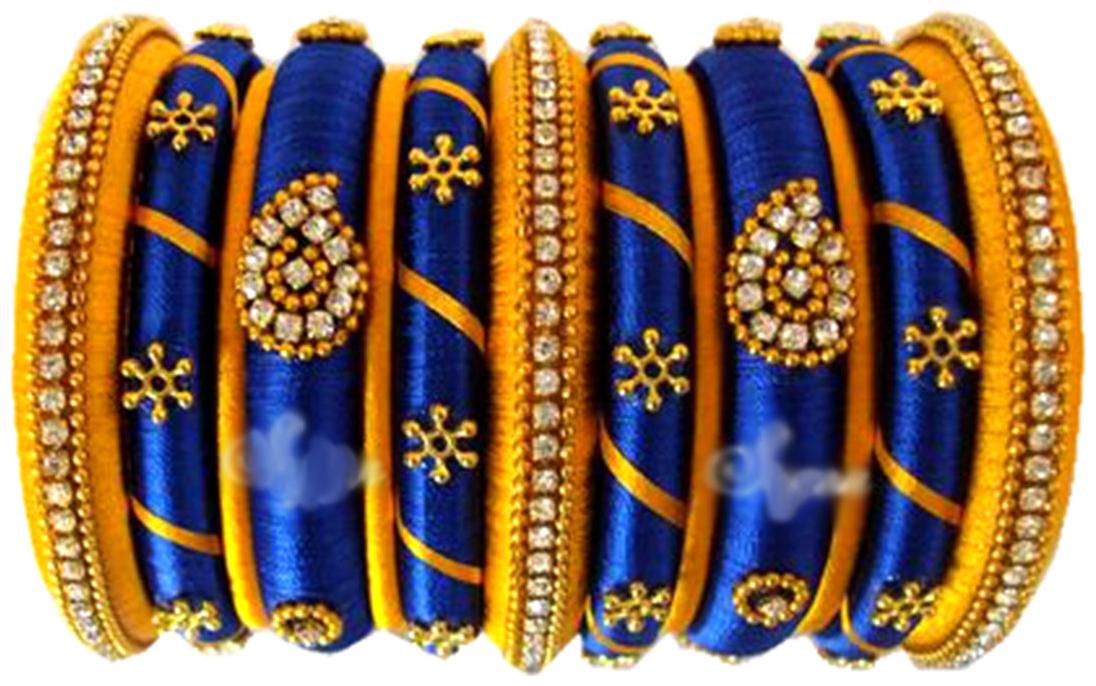 

Blue jays hub silk thread bangles blue and gold color set of 13