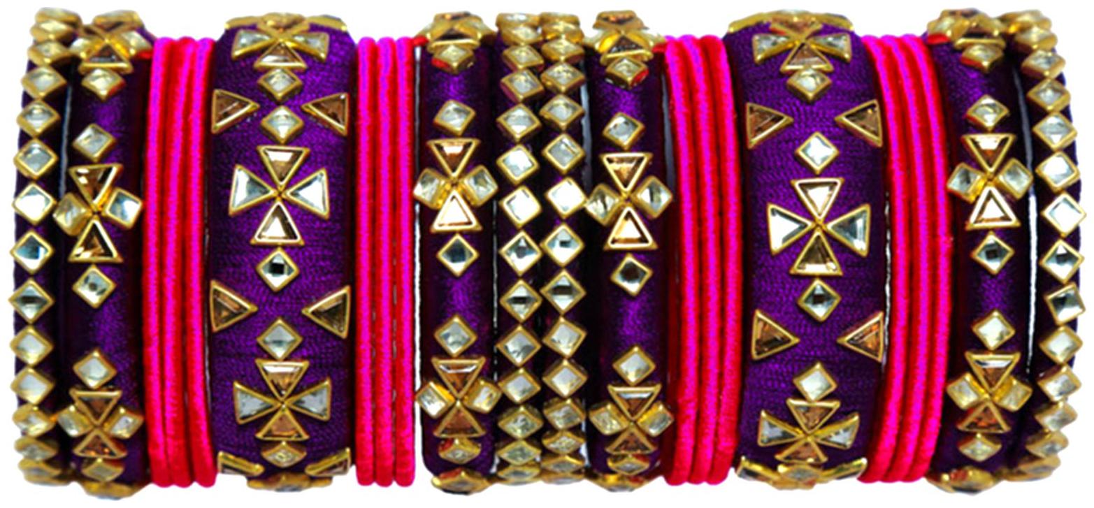 

Blue jays hub silk thread bangles purple and pink color set of 22