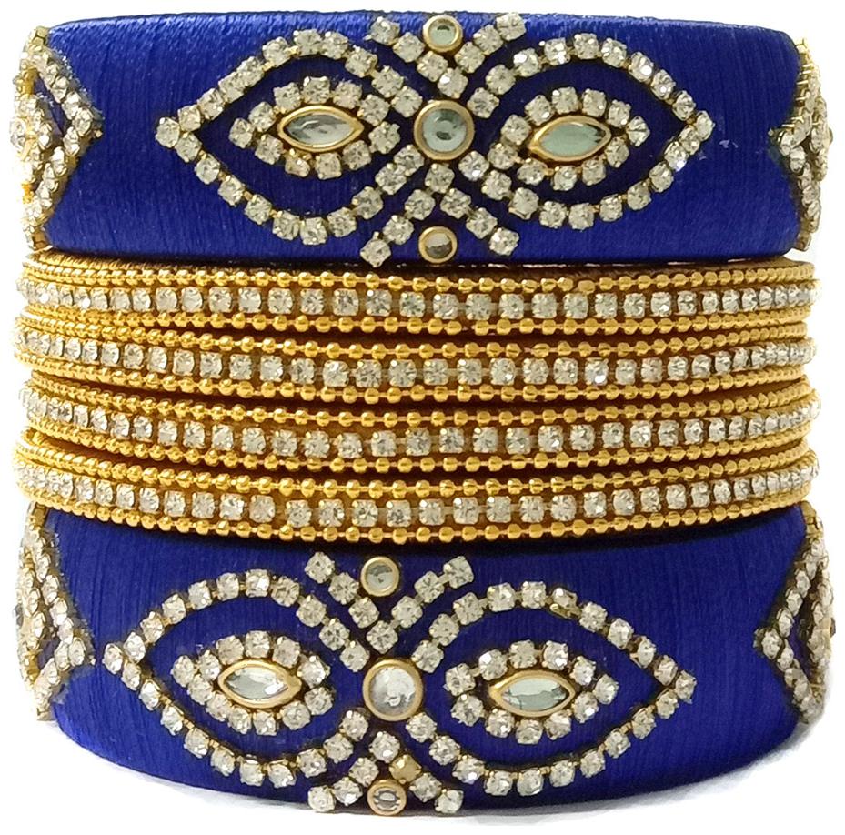

Blue jays hub silk thread bangles set of 6 Navy blue color and gold