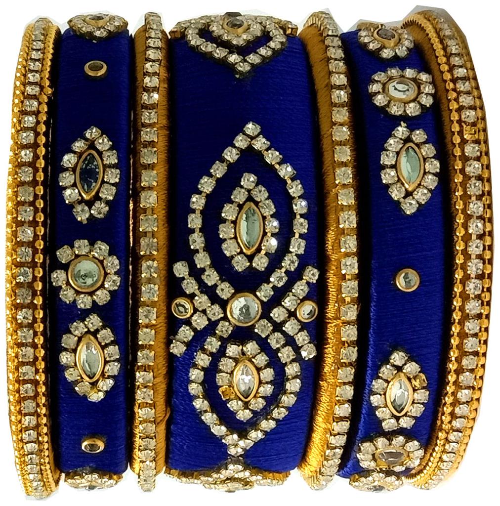 

Blue jays hub silk thread bangles set of 7 Navy blue and gold color