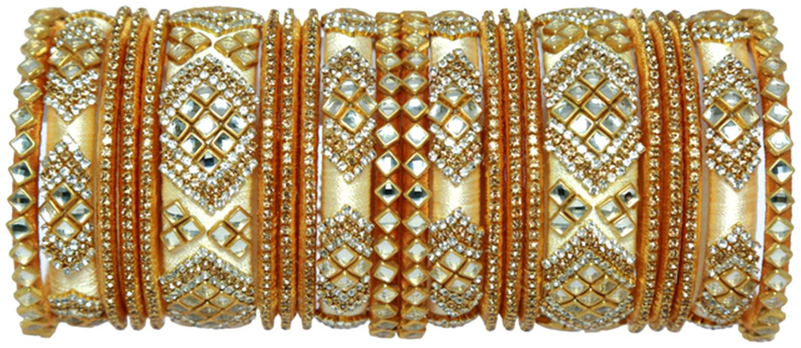 

Blue jays hub silk thread bangles gold and cream color set of 22