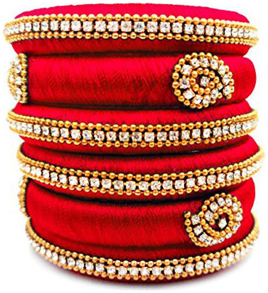 

Blue jays hub silk thread bangles red color set of 6