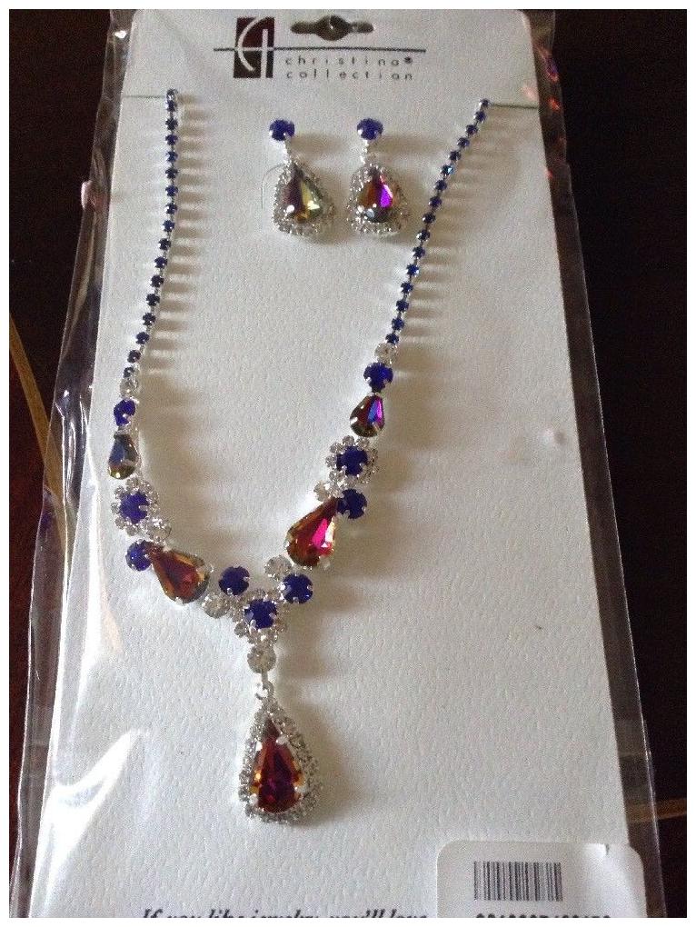 

Blue Multicolor Rhinestone New Necklace Set Silver Fashion Jewelry Pretty