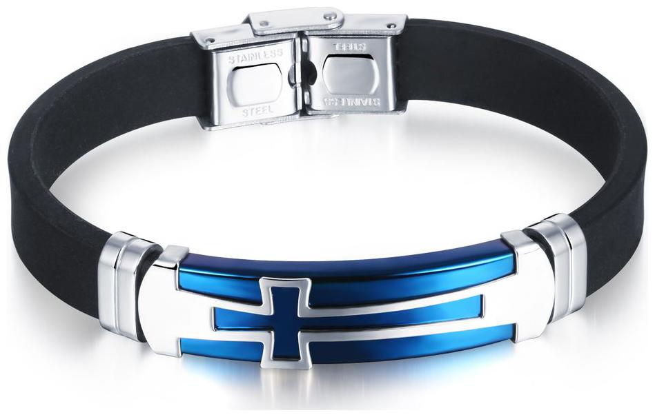 

Blue ray god symbol with black pure Leather Bracelet H11