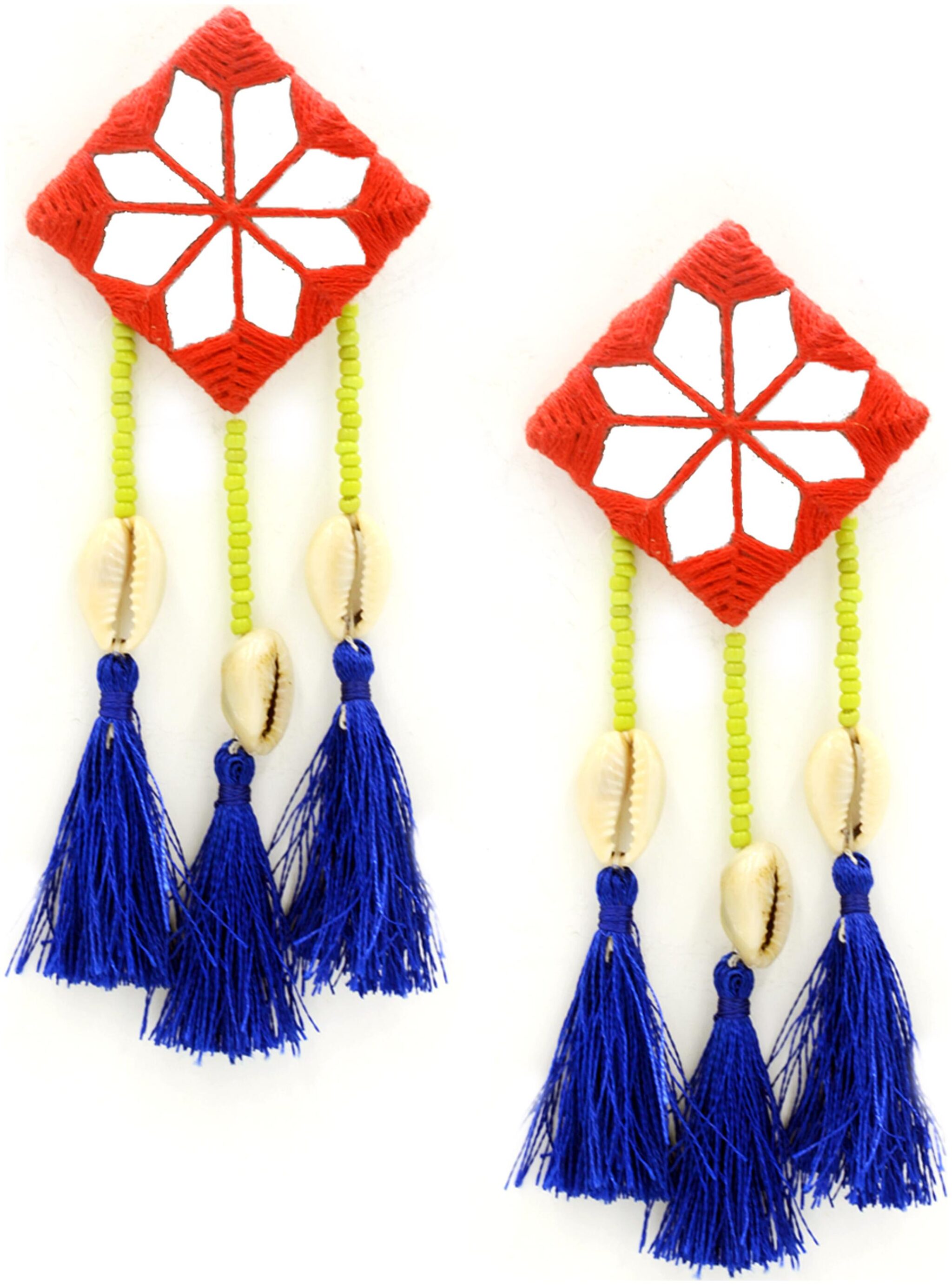 

Krafted with Happiness Embroidered Mirror Earrings - Red