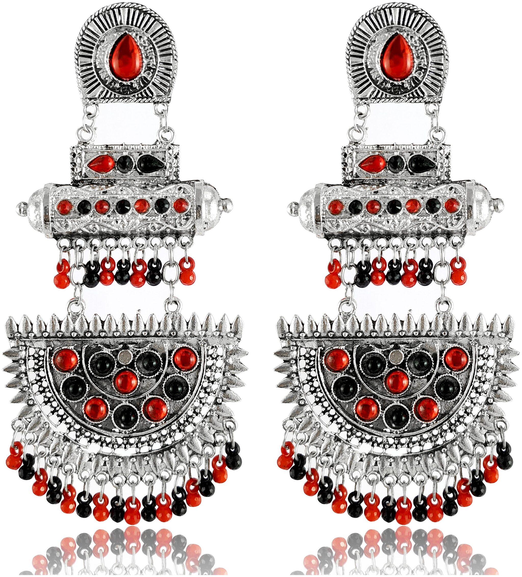 

Bong Ruposhi Designer Traditional Oxidized Silver Afghani Style Dangle heavy Earrings for Women and Girls