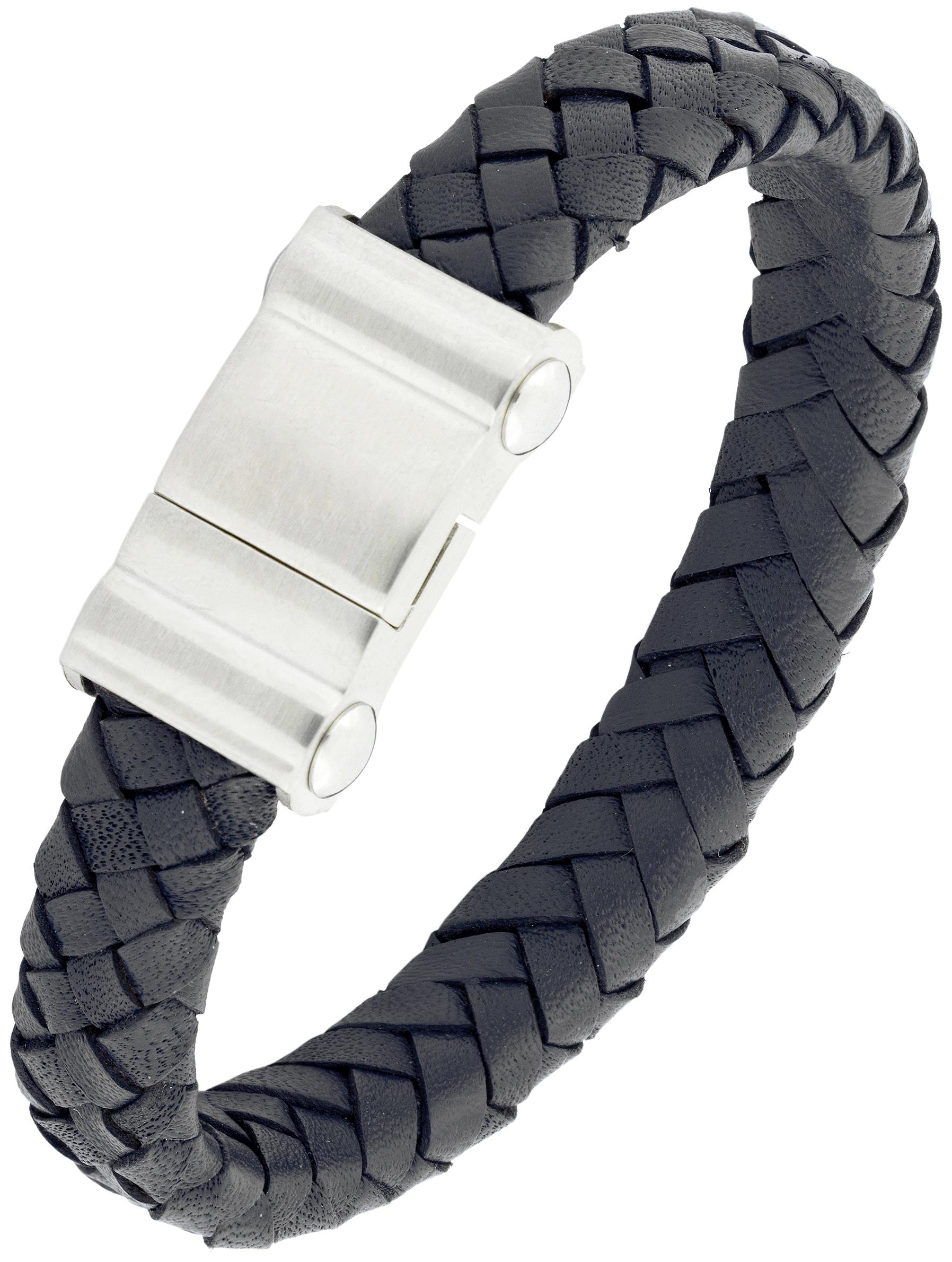 

Braided Punk 100 Genuine Handmade Soft Durable Leather Black Stainless Steel Wrist Band Bracelet Men