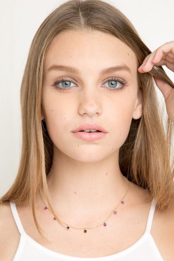 

brandy melville purple stone gold charm fashion necklace NWT