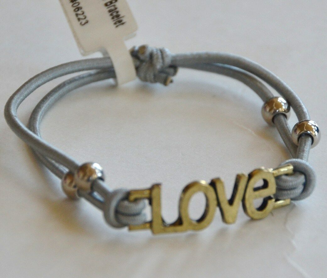 

BRASS LOVE PINK BLUE BLACK YELLOW GREY GRAY ELASTIC STRETCHY TIED BRACELET