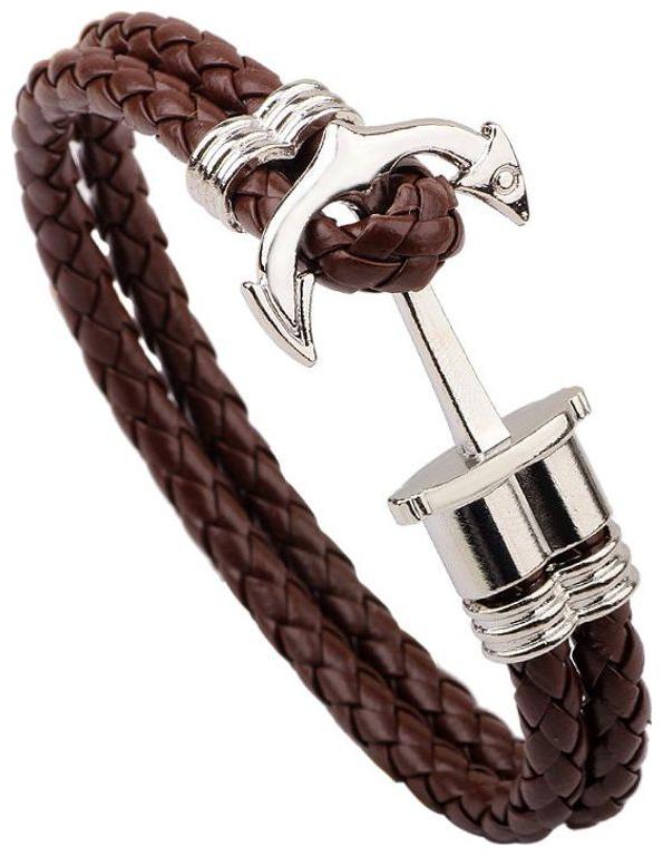 

BROWN LEATHER ANCHOR SILVER BRACELET