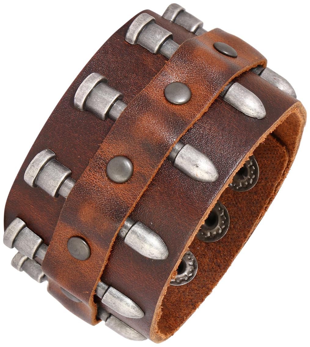

Bullet Strap Design Funky 100 Genuine Handcrafted Rhodium Light dark Brown Adjustable Biker Leather Bracelet