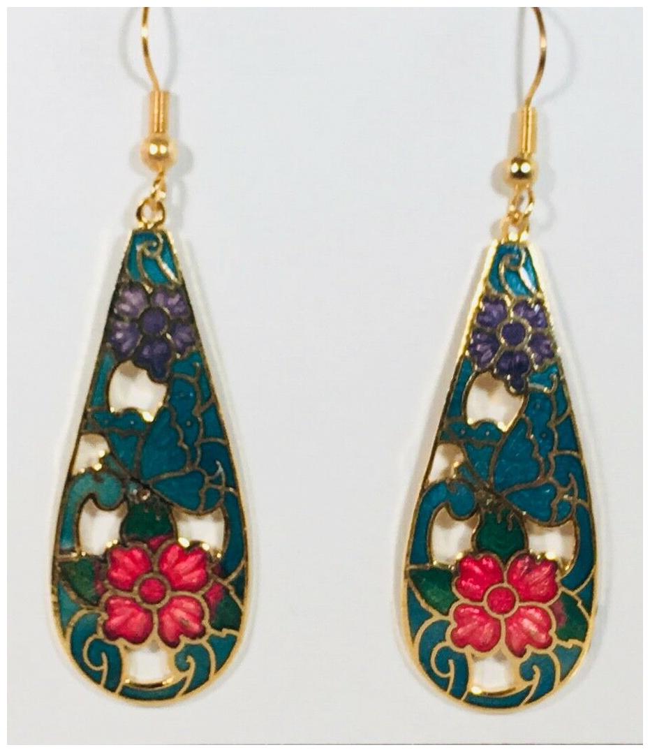 

BUTTERFLY Dangle EARRINGS Stefano Vintage new cloisonne Gold Plate Factory Price