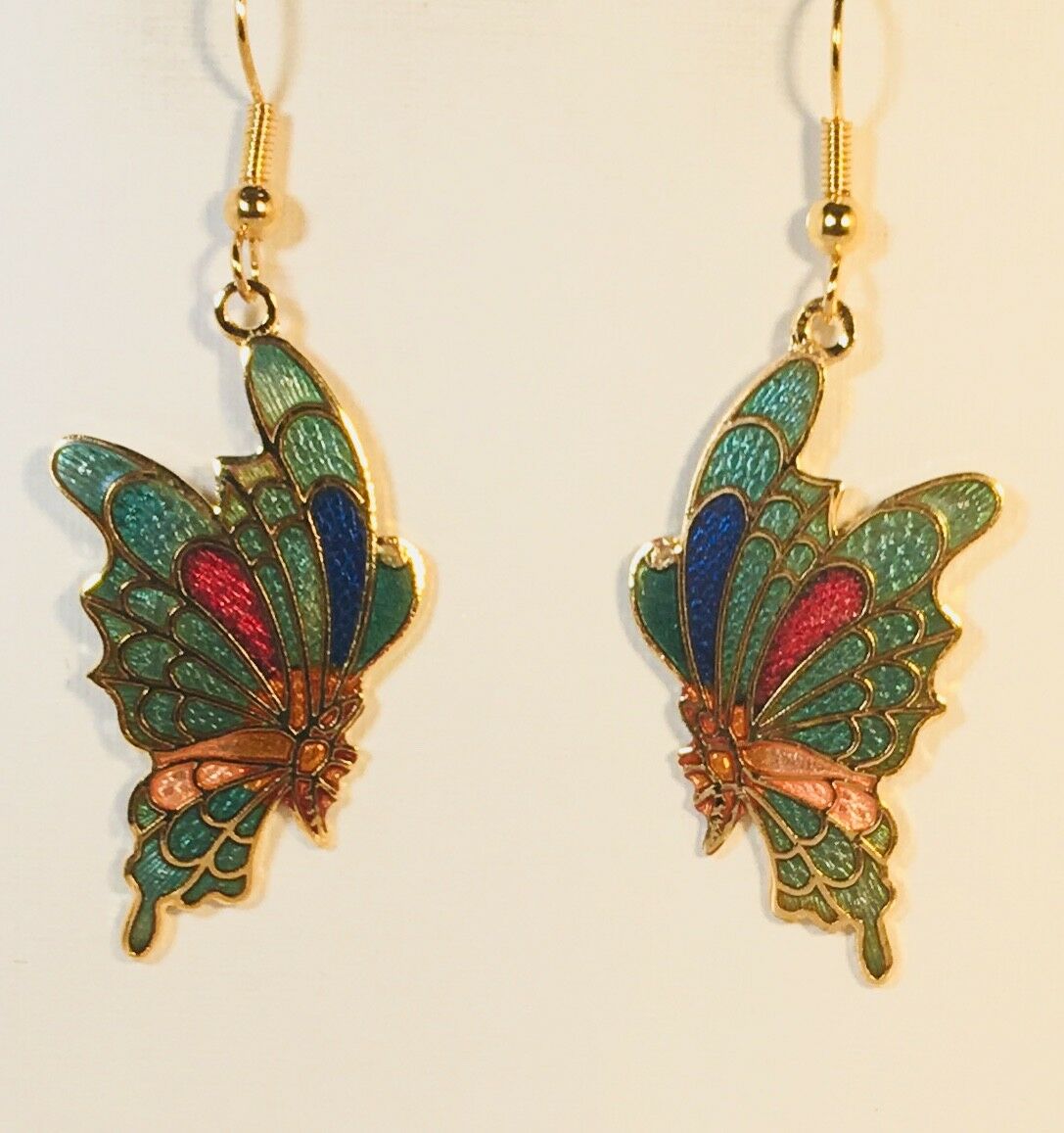 

BUTTERFLY Dangle Earrings Stefano Vintage Cloisonne Gold Plate Factory Prices