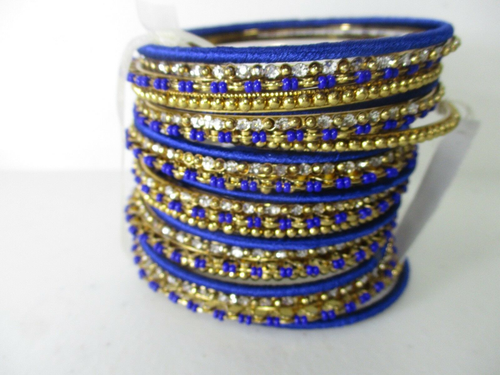 

CARA Nordstrom Mixed Media Bangles Set of 24 GOLD Crystal Blue Bracelet NWT 98